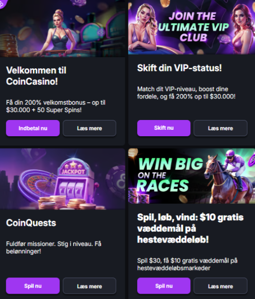 CoinCasino registratiebonus banner voor Denemarken
